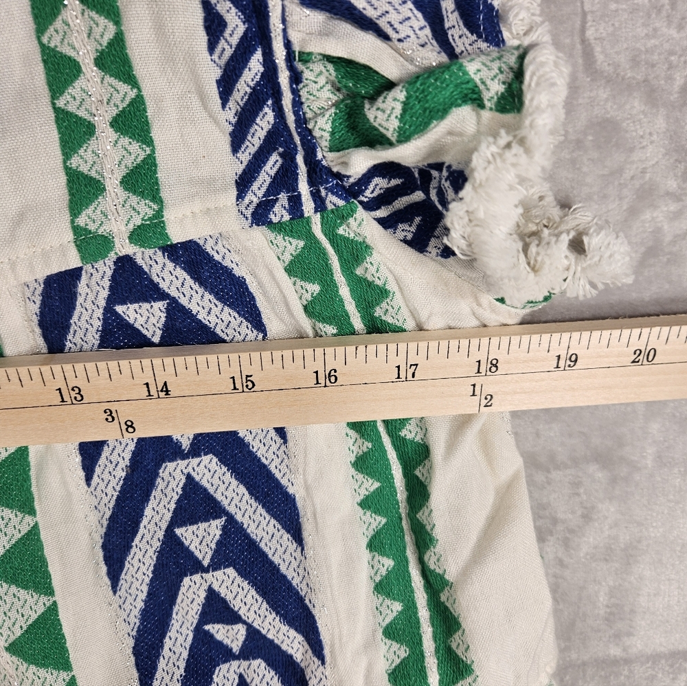 THML Flutter Fringe Sleeve Square Neck Chevron Print Blue Green Dress Size M - Picture 11 of 14